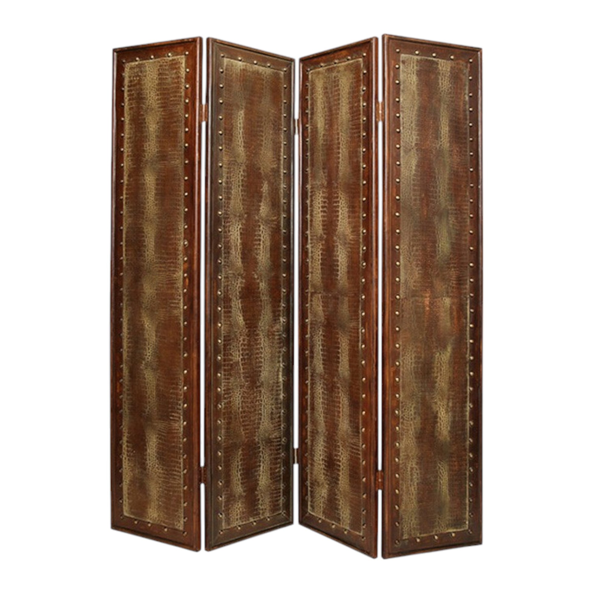 84" Brown Faux Leather Folding Four Panel Screen Room Divider-Room Dividers-DECOROLALA