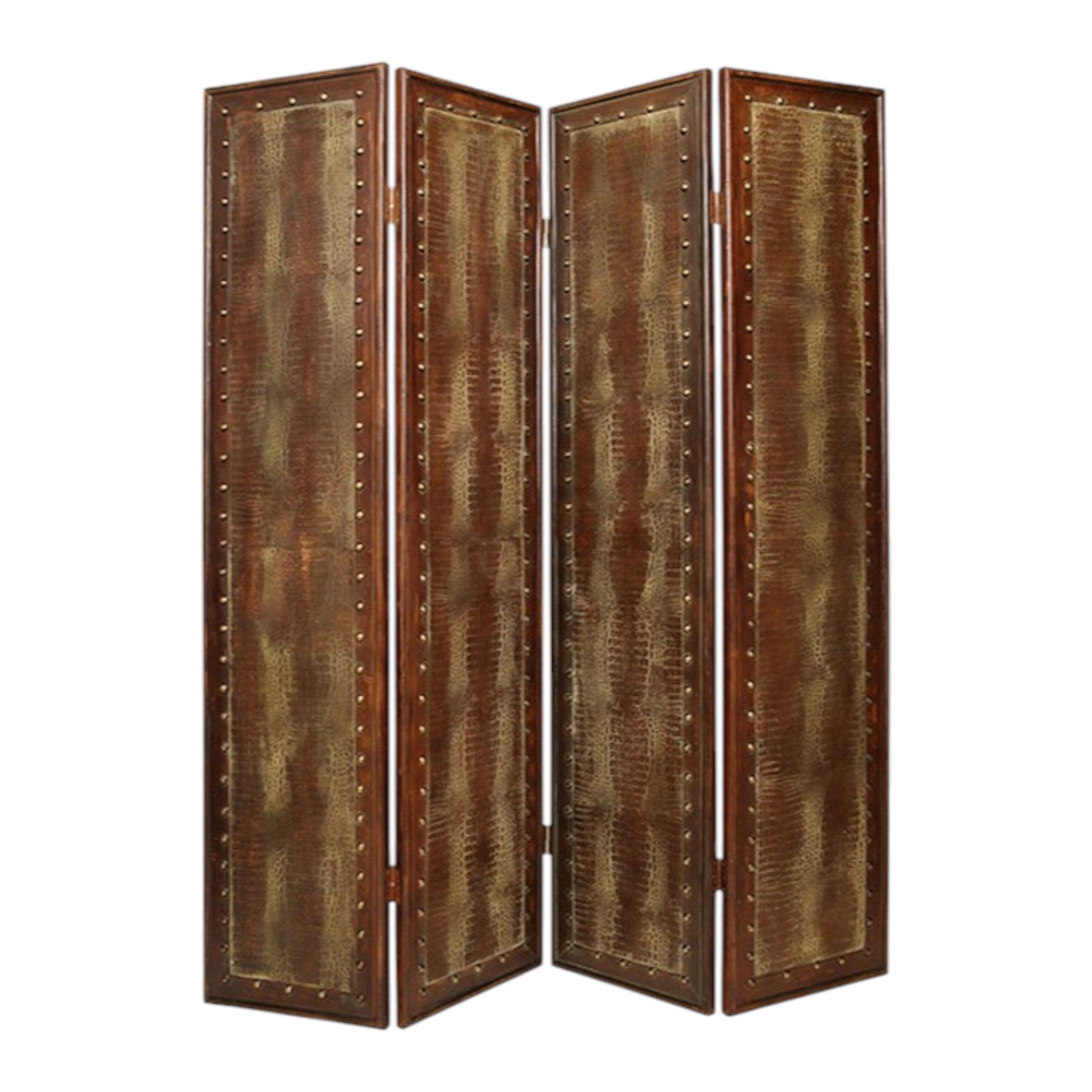 84" Brown Faux Leather Folding Four Panel Screen Room Divider-Room Dividers-DECOROLALA