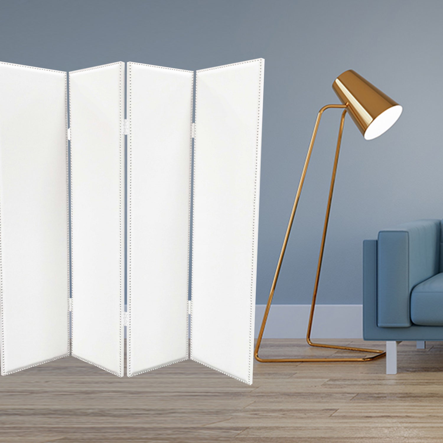 84 X 84 White Faux Leather Screen-Room Dividers-DECOROLALA