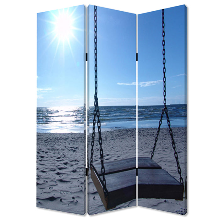 48" X 72" Multi Color Wood Canvas Seaside Serenity Screen-Room Dividers-DECOROLALA