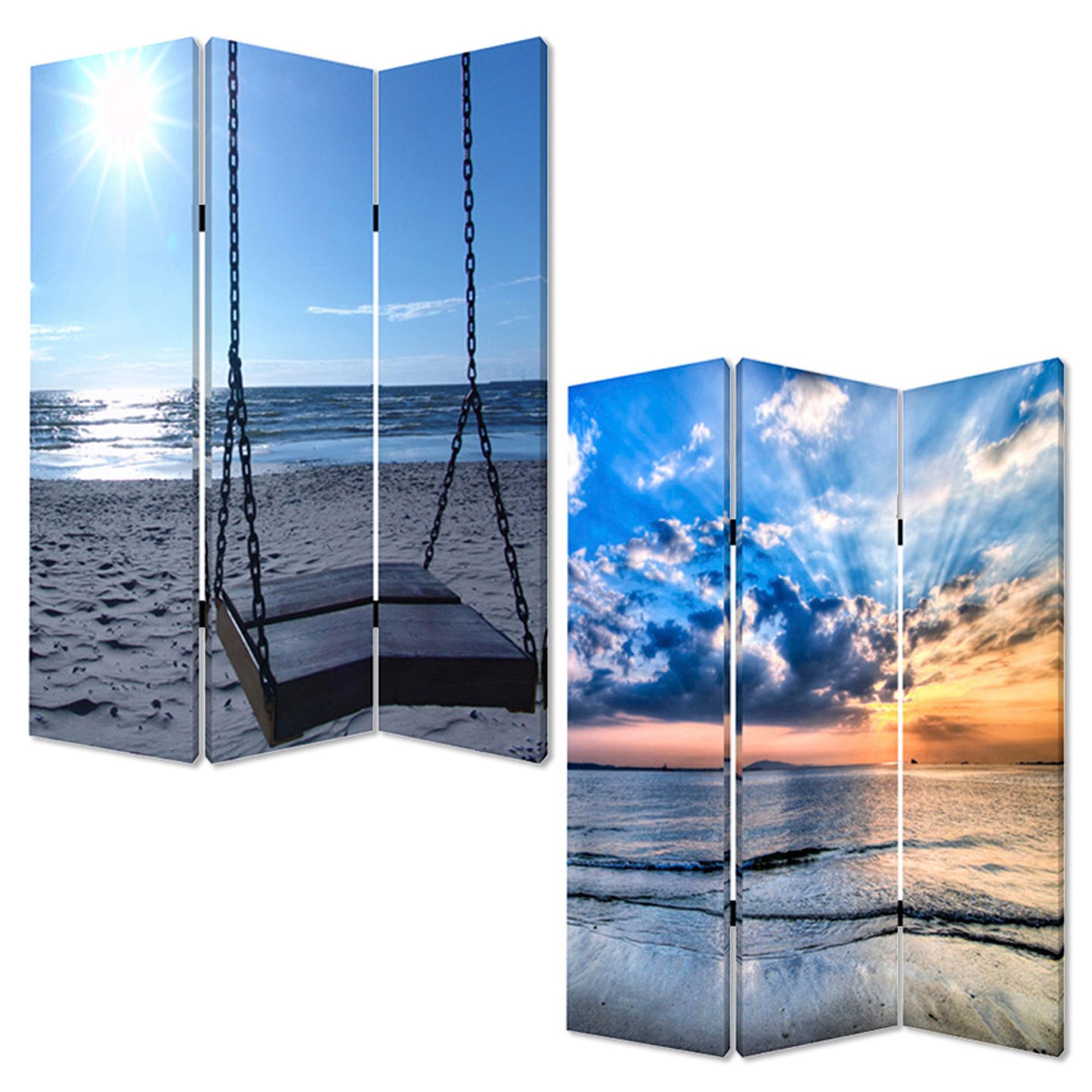 48" X 72" Multi Color Wood Canvas Seaside Serenity Screen-Room Dividers-DECOROLALA