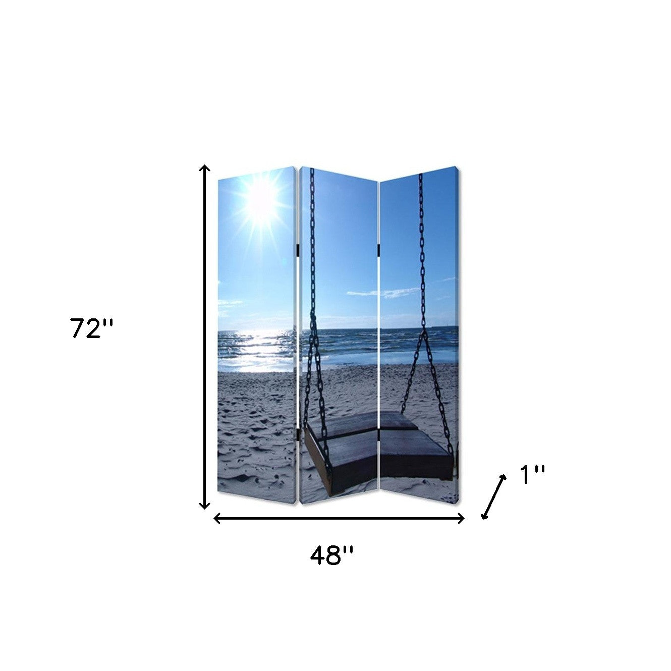 48" X 72" Multi Color Wood Canvas Seaside Serenity Screen-Room Dividers-DECOROLALA