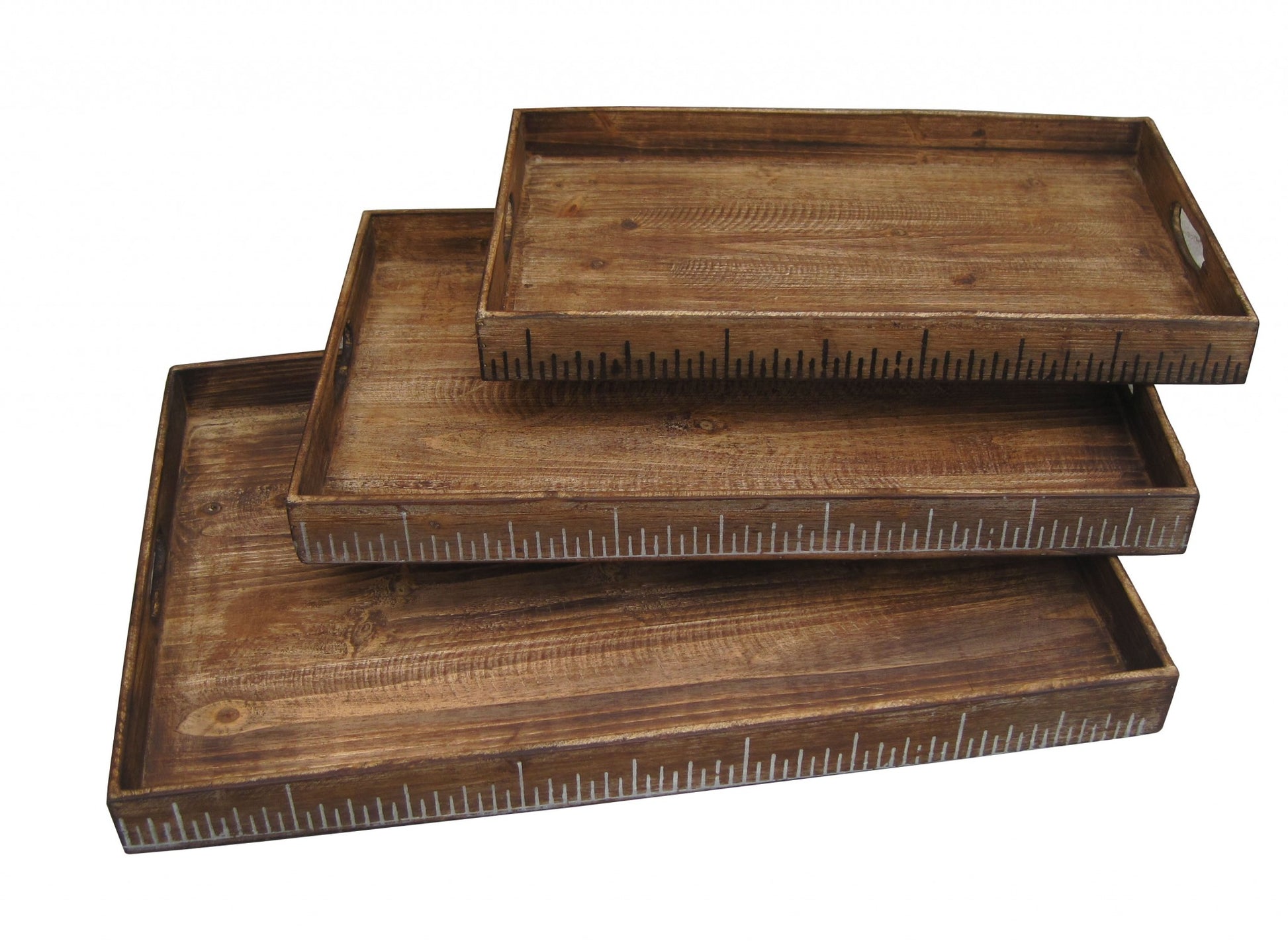 Set of Three Brown Wood Nesting Serving Trays-2