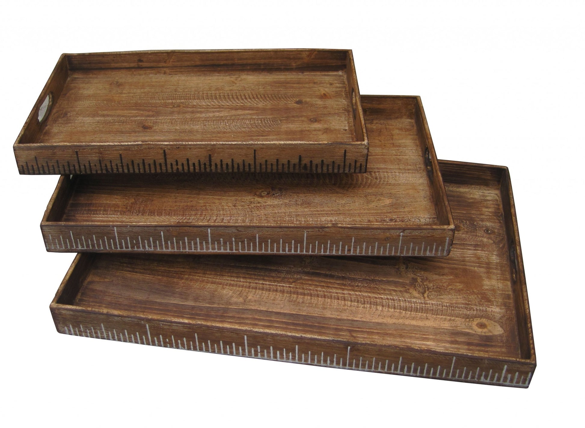 Set of Three Brown Wood Nesting Serving Trays-3