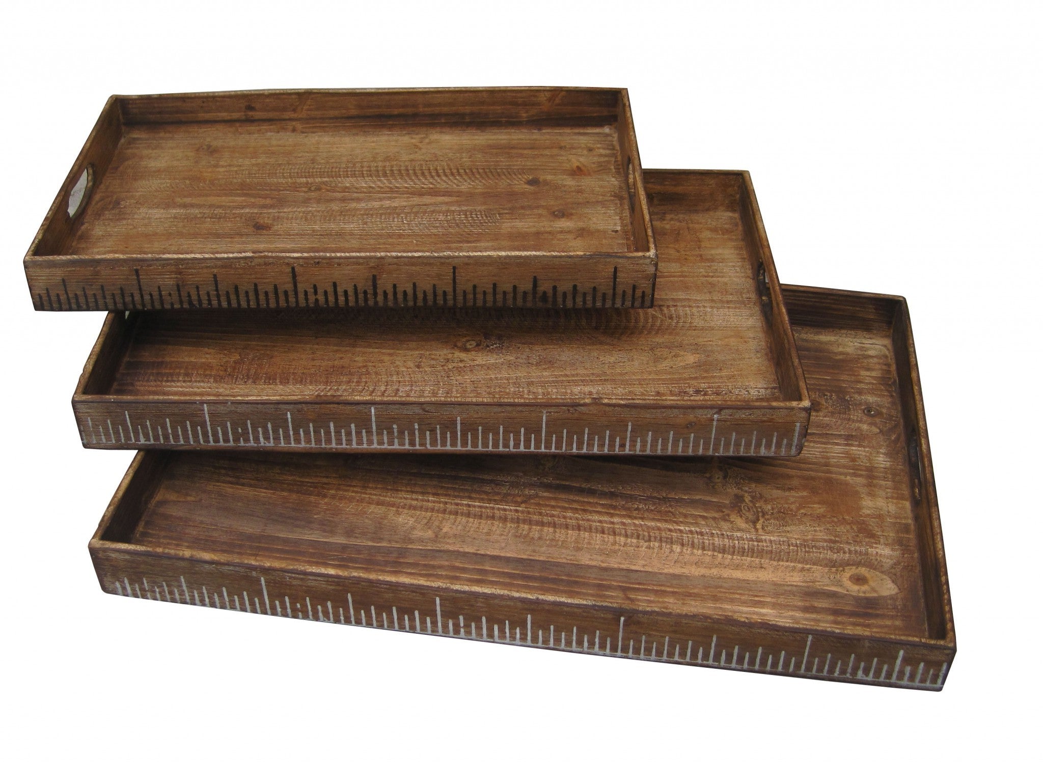 Set of Three Brown Wood Nesting Serving Trays-3