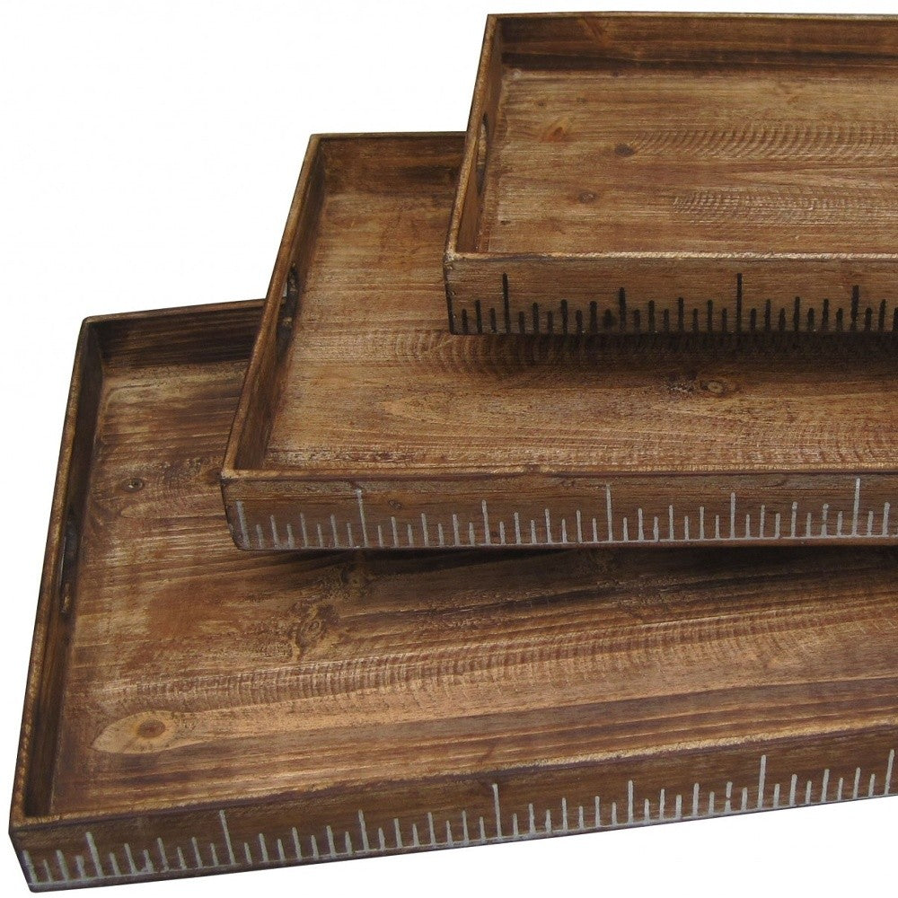 Set of Three Brown Wood Nesting Serving Trays-4