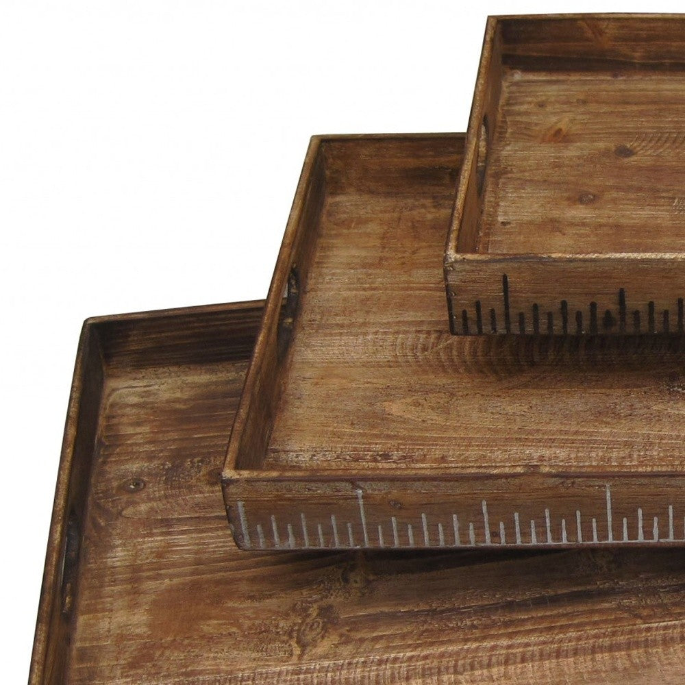 Set of Three Brown Wood Nesting Serving Trays-5