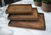 Set of Three Brown Wood Nesting Serving Trays-0