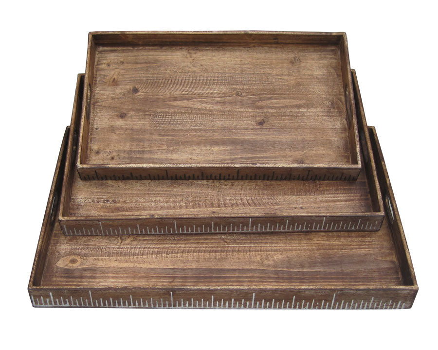 Set of Three Brown Wood Nesting Serving Trays-1