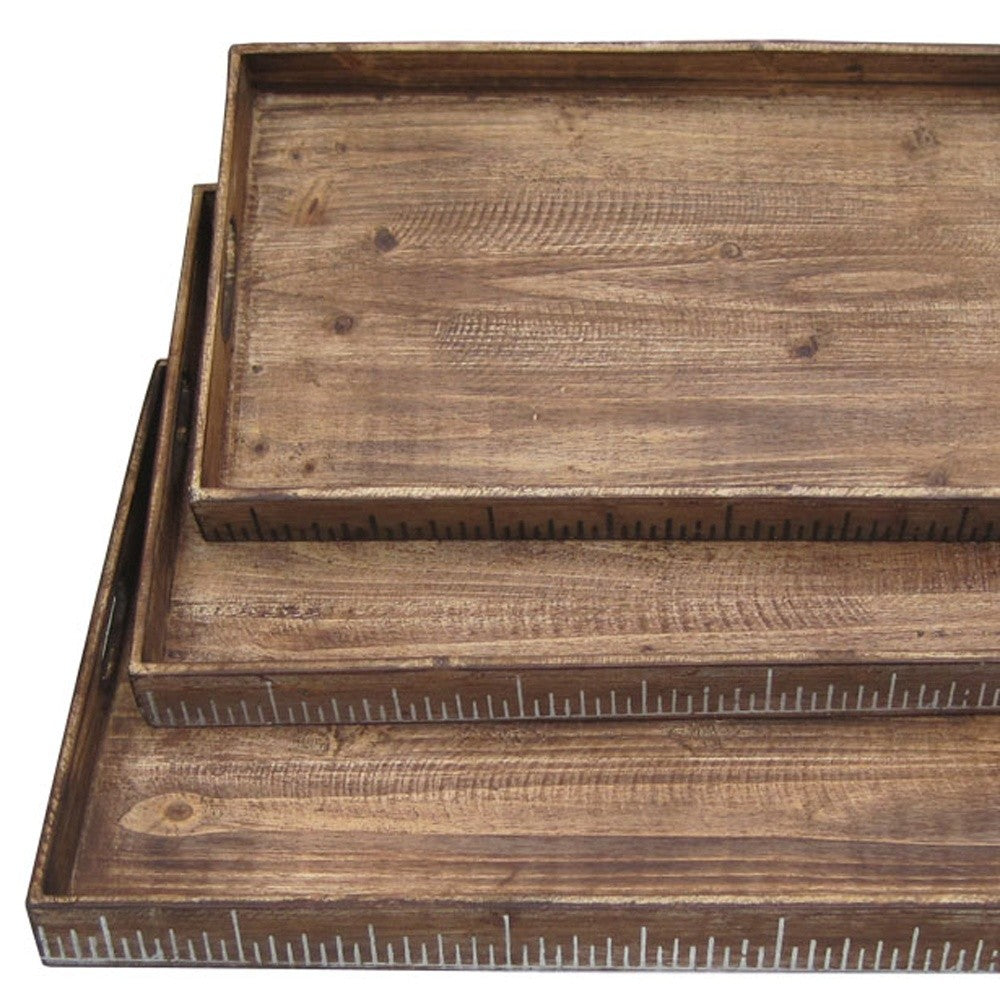 Set of Three Brown Wood Nesting Serving Trays-3