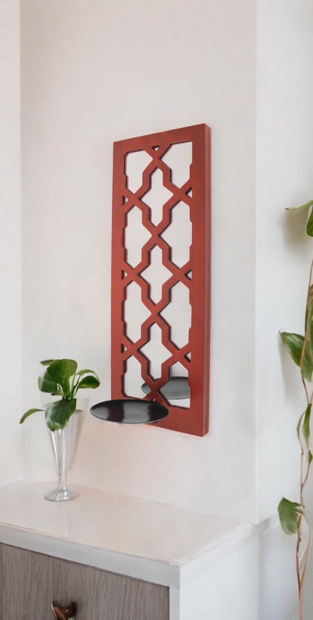 17 X 5 X 6 Red Mirrored - Candle Holder Sconce-Candle Holders-DECOROLALA