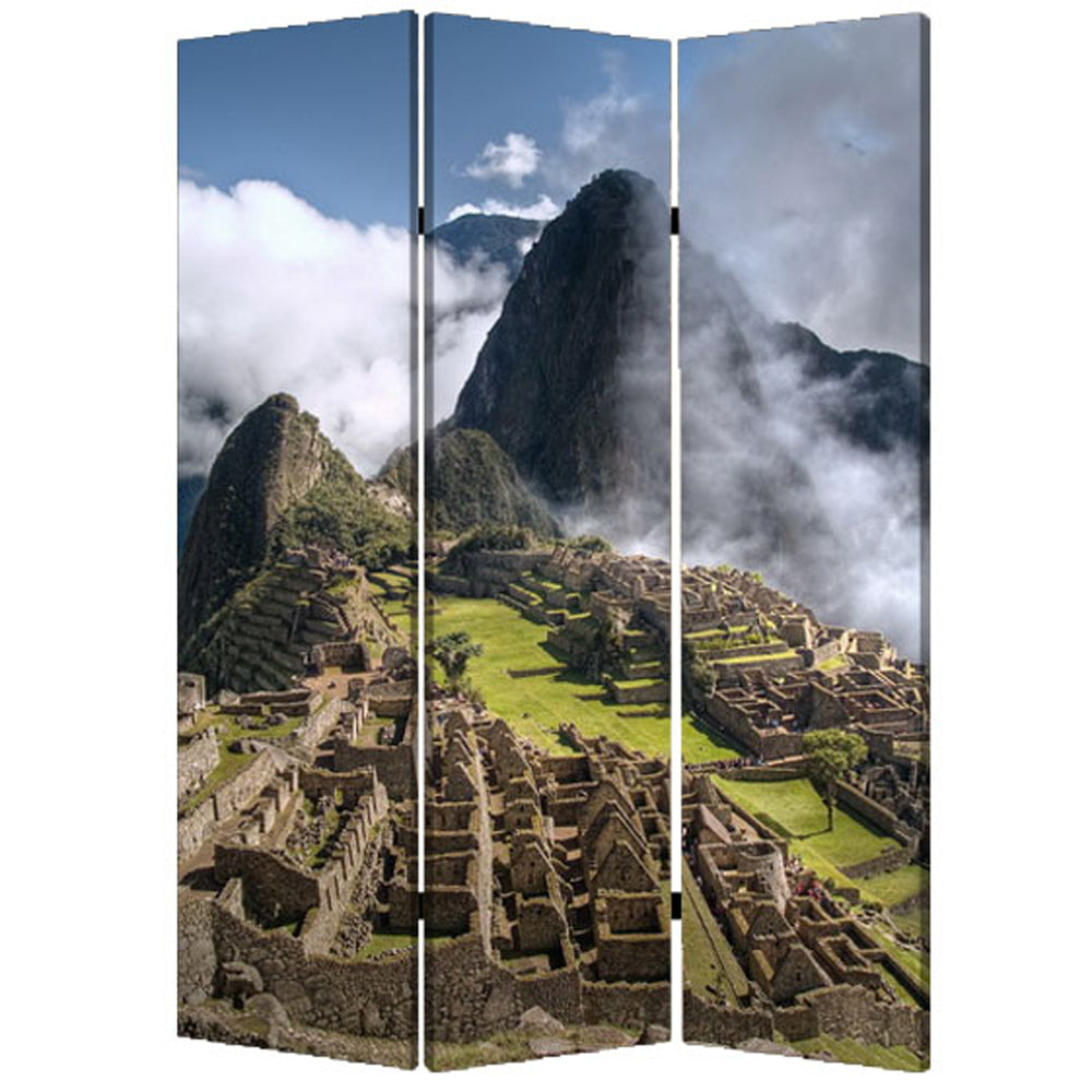 48" X 72" Multi Color Wood Canvas Machu Picchu Screen-Room Dividers-DECOROLALA