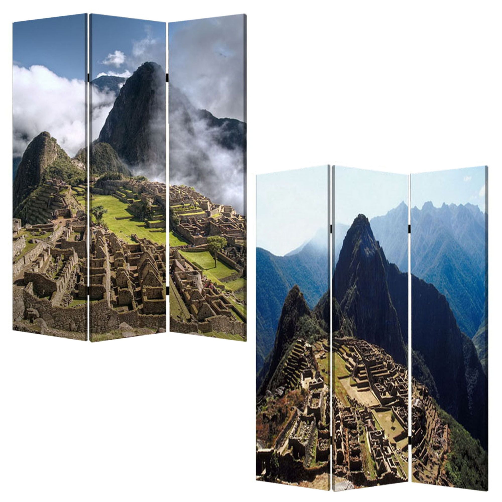 48" X 72" Multi Color Wood Canvas Machu Picchu Screen-Room Dividers-DECOROLALA
