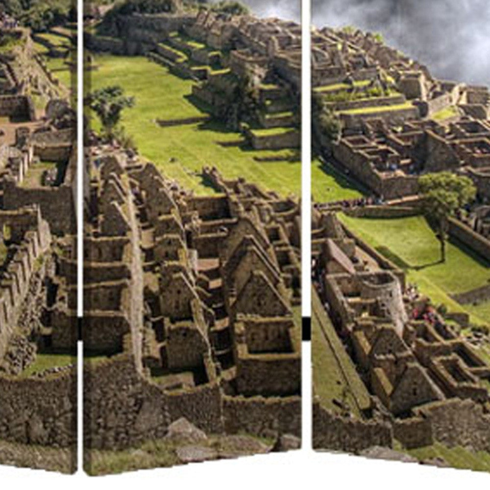 48" X 72" Multi Color Wood Canvas Machu Picchu Screen-Room Dividers-DECOROLALA