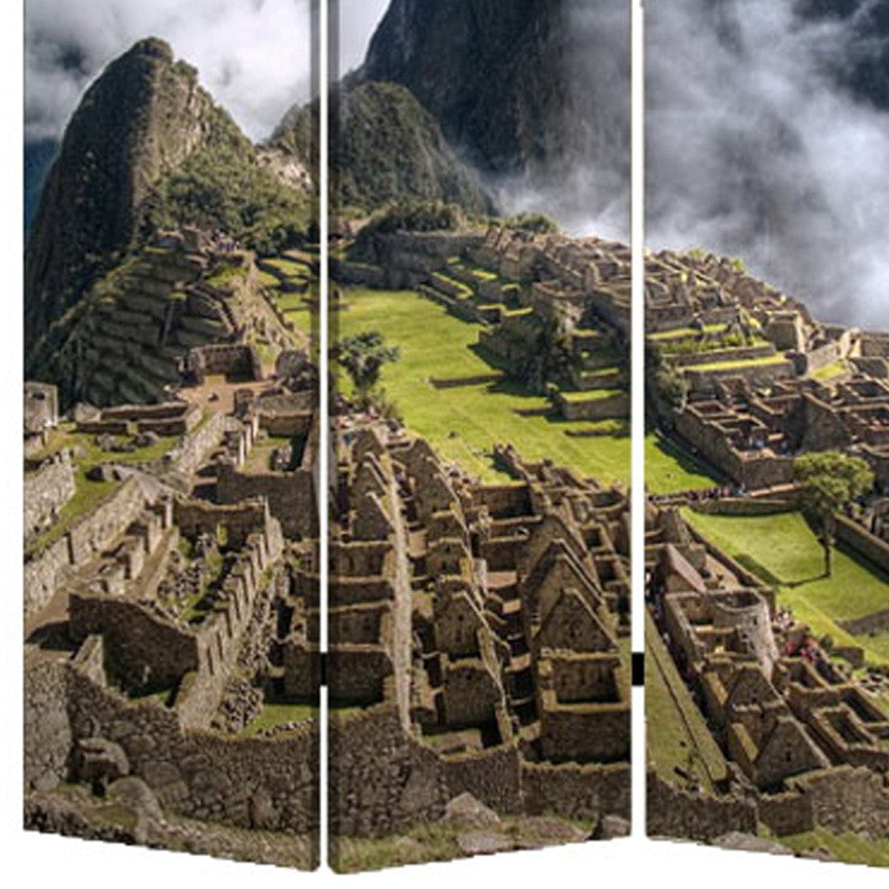 48" X 72" Multi Color Wood Canvas Machu Picchu Screen-Room Dividers-DECOROLALA