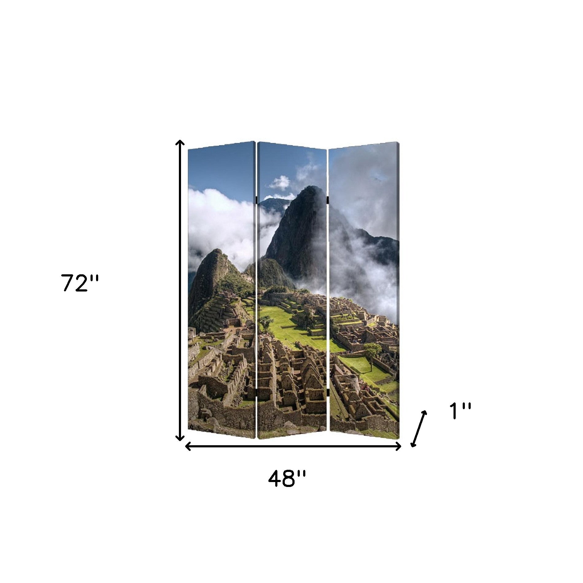 48" X 72" Multi Color Wood Canvas Machu Picchu Screen-Room Dividers-DECOROLALA