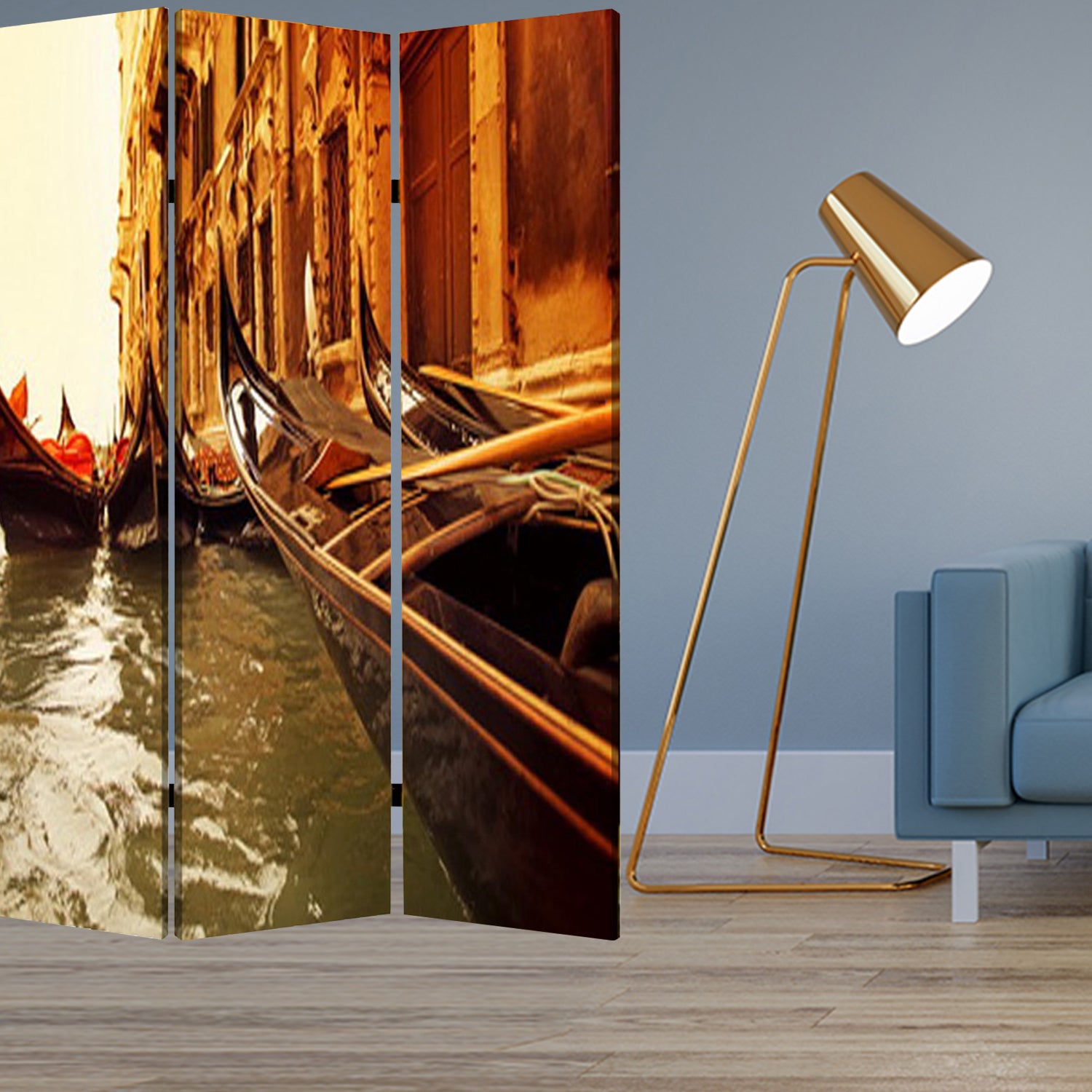 48" X 72" Multi Color Wood Canvas Venice Screen-Room Dividers-DECOROLALA