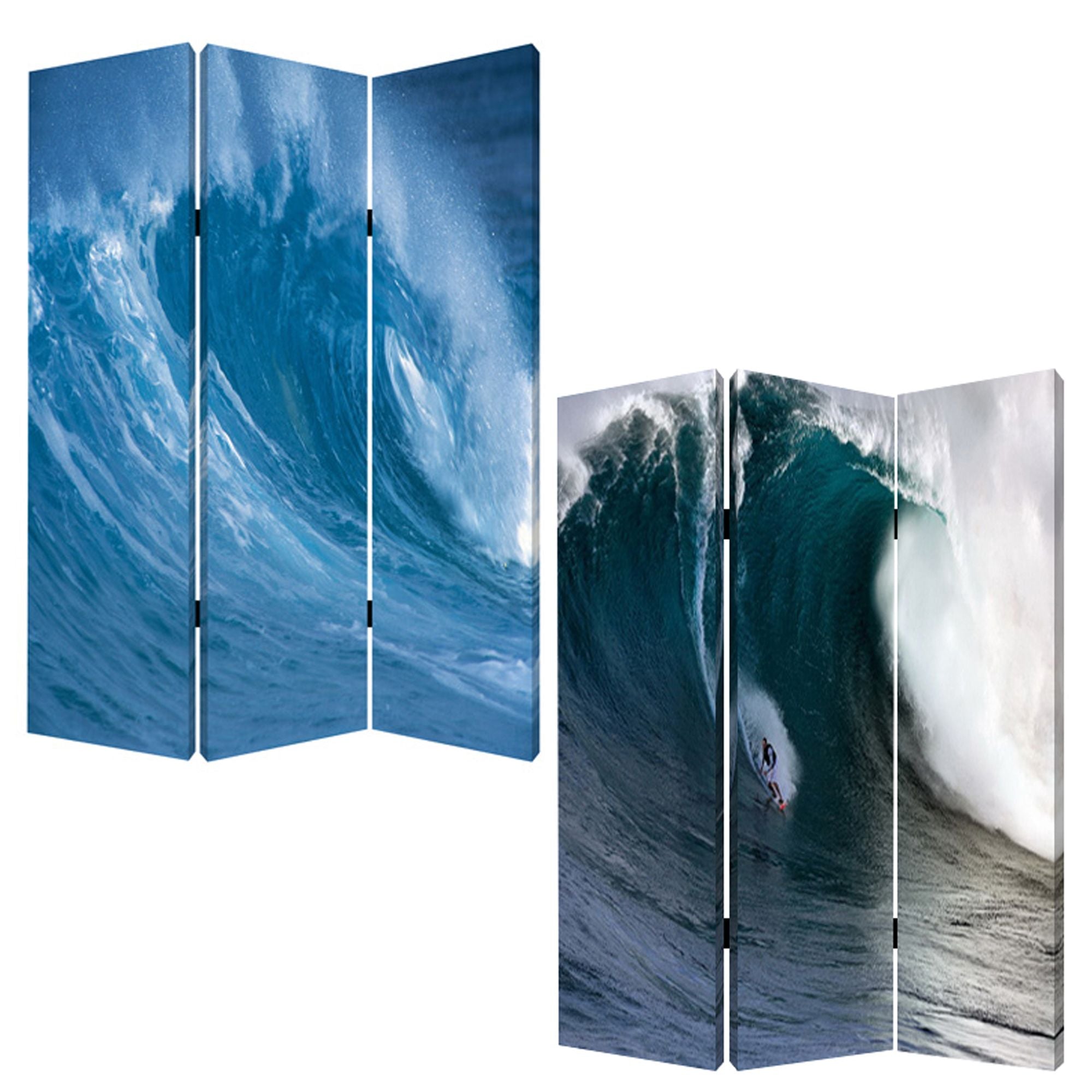 48 X 72 Multi Color Wood Canvas Wave Screen-Room Dividers-DECOROLALA