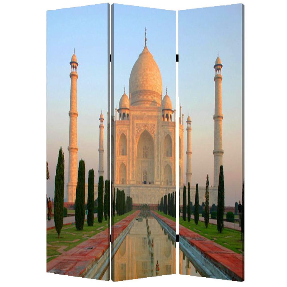 48" X 72" Multi Color Wood Canvas Taj Mahal Screen-Room Dividers-DECOROLALA