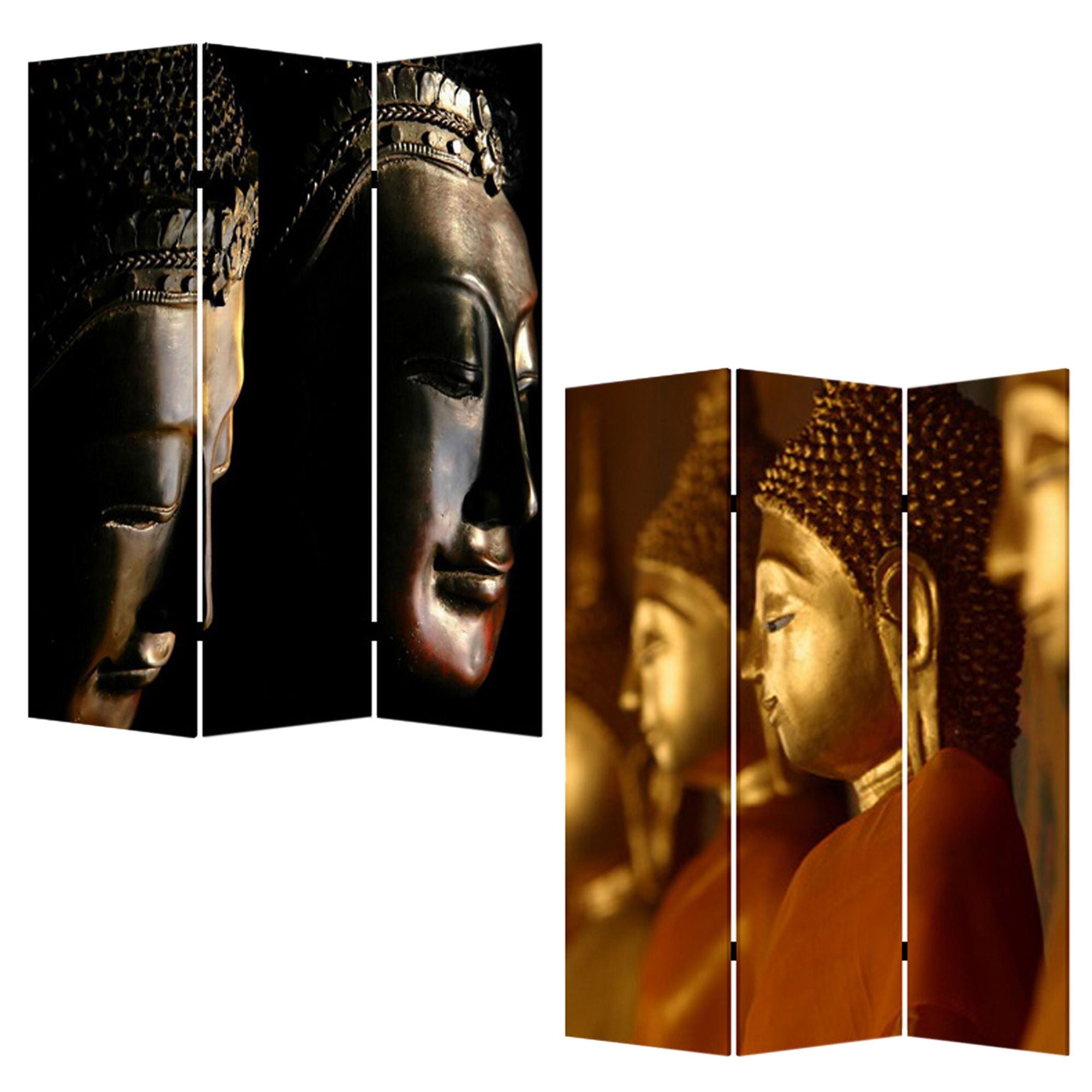 48" X 72" Multi Color Wood Canvas Budda Screen-Room Dividers-DECOROLALA