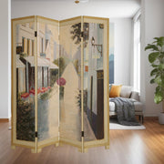 72" Beige Folding Three Panel Screen Room Divider-Room Dividers-DECOROLALA