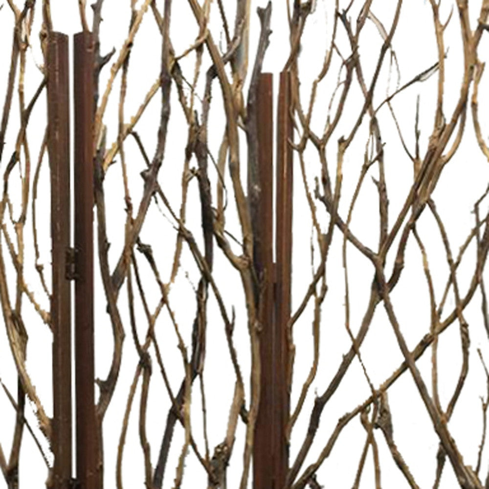 70" Brown Wood Branches Folding Three Panel Screen Room Divider-Room Dividers-DECOROLALA