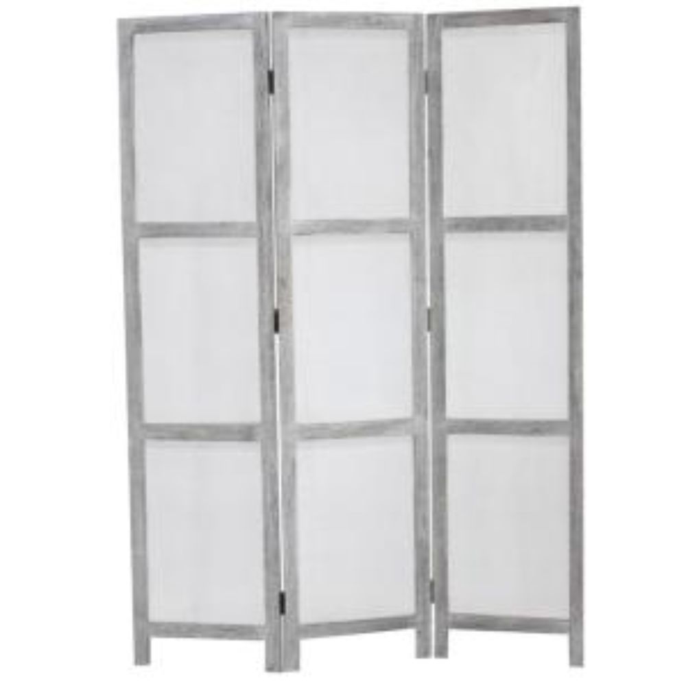 53" X 67" Gray Wood Breezer Mesh Screen-Room Dividers-DECOROLALA