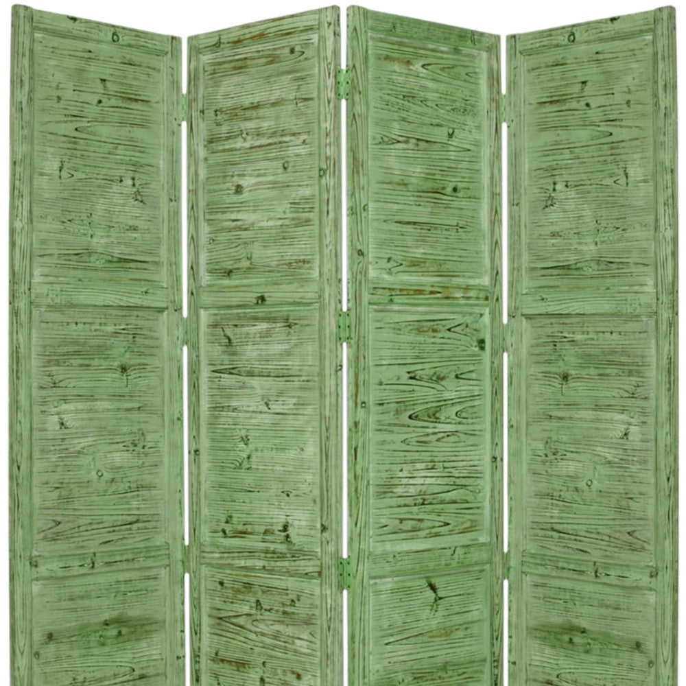 84" Green Rustic Wood Folding Four Panel Screen Room Divider-Room Dividers-DECOROLALA