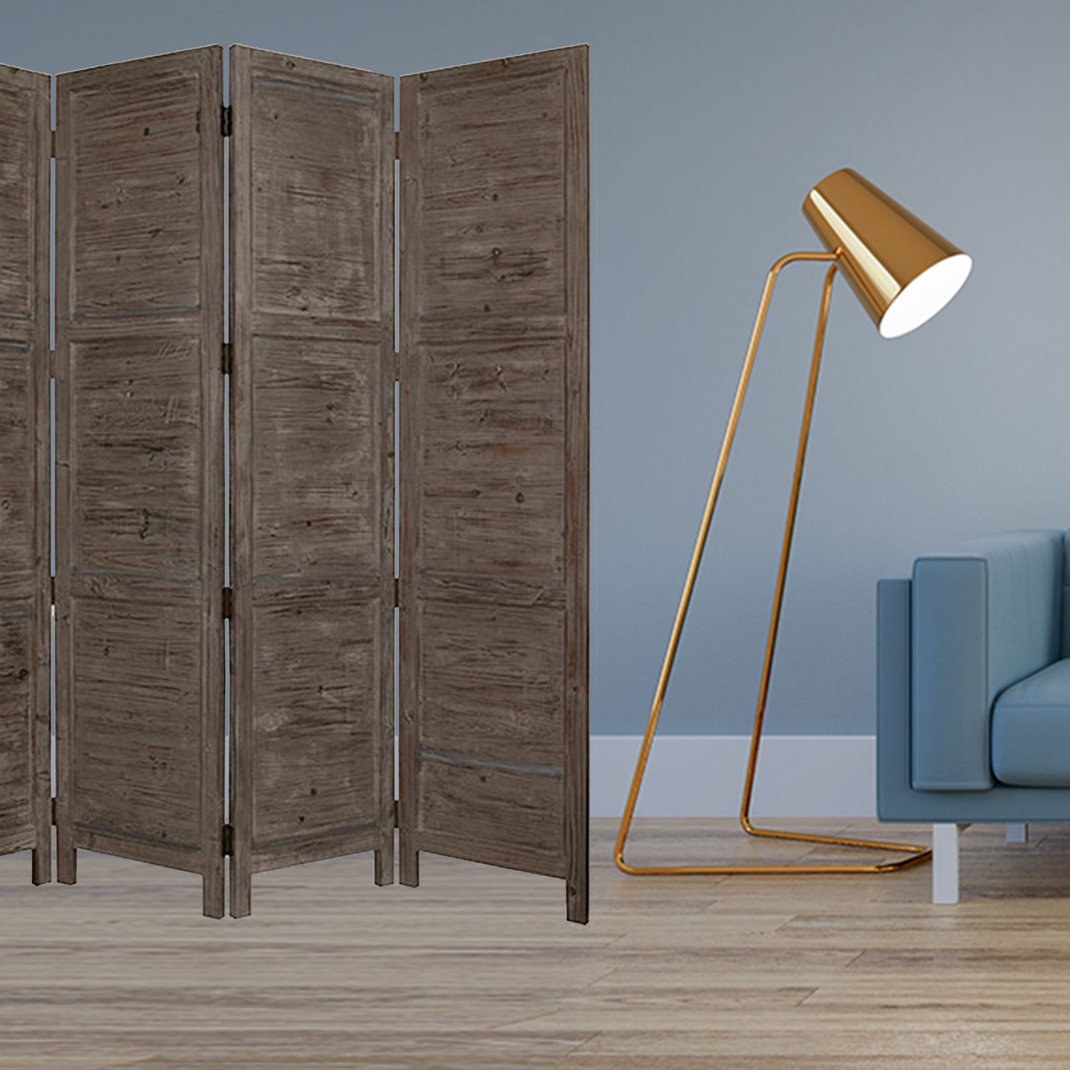 84" Gray Folding Four Panel Screen Room Divider-Room Dividers-DECOROLALA