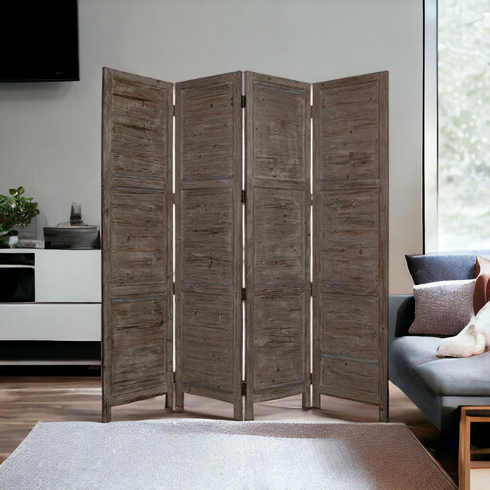 84" Gray Folding Four Panel Screen Room Divider-Room Dividers-DECOROLALA