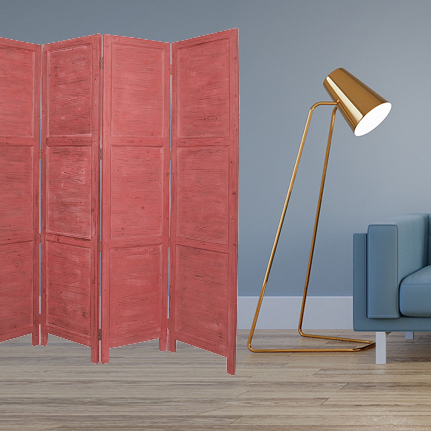 76" X 84" Red Wood Screen-Room Dividers-DECOROLALA