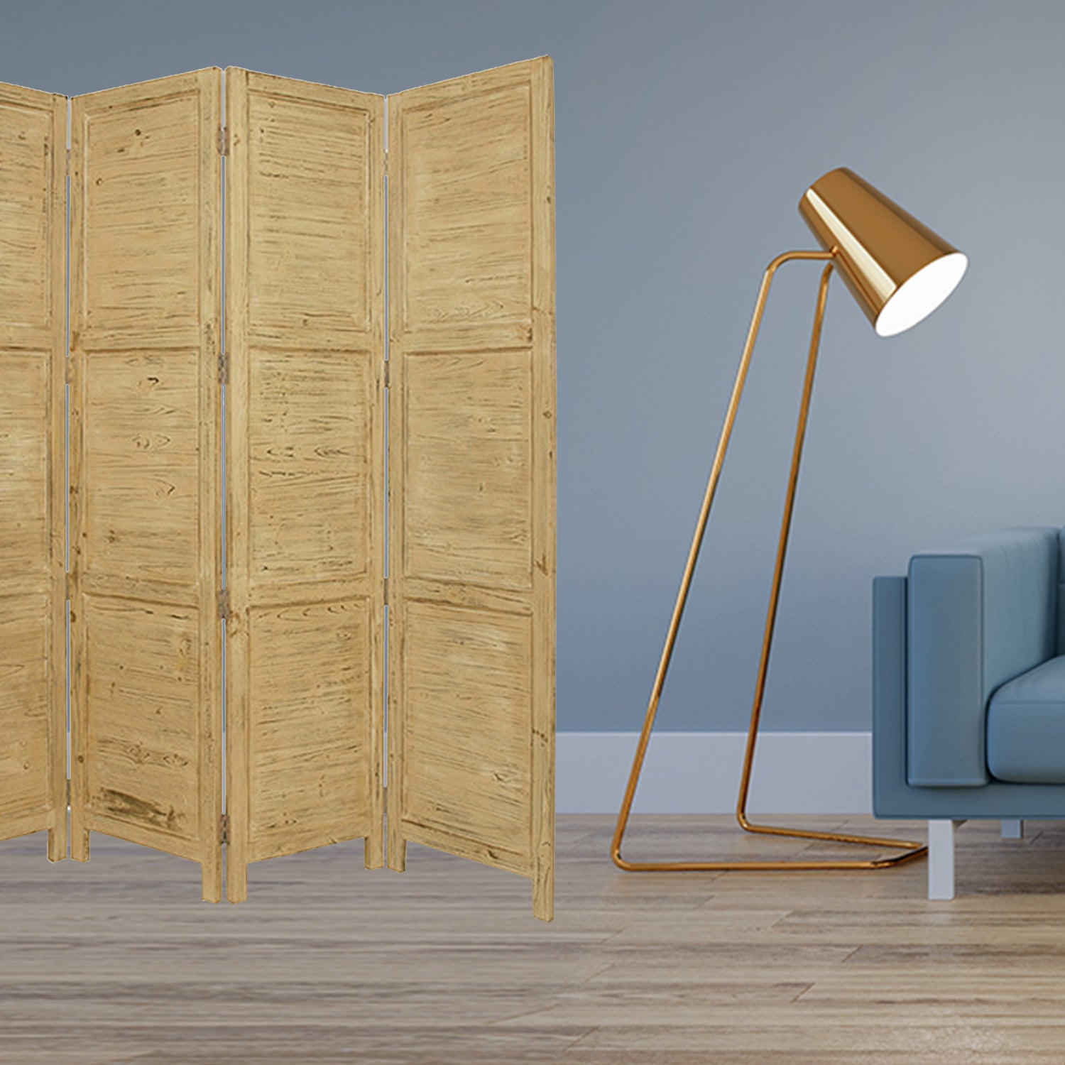 76" X 84" Yellow Wood Screen-Room Dividers-DECOROLALA