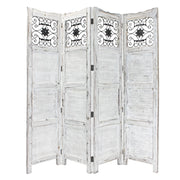 Gray Wash 4 Panel With Scroll Work Room Divider Screen-Room Dividers-DECOROLALA