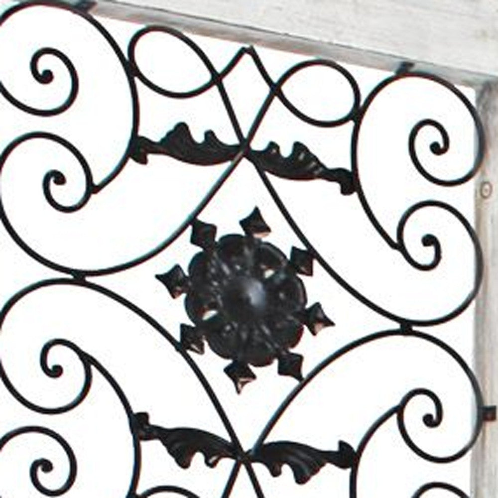 Gray Wash 4 Panel With Scroll Work Room Divider Screen-Room Dividers-DECOROLALA