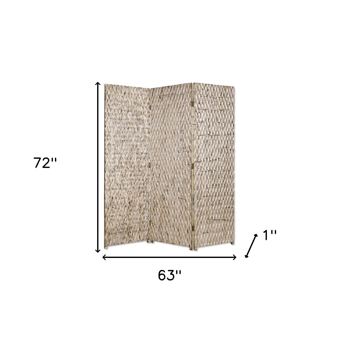 63" X 72" Silver Wood 3 Panel Screen-Room Dividers-DECOROLALA