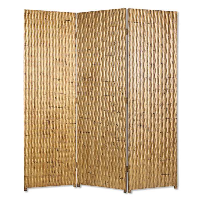 63" X 72" Gold Wood 3 Panel Screen-Room Dividers-DECOROLALA