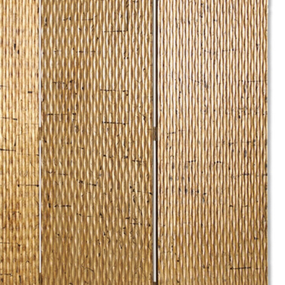 63" X 72" Gold Wood 3 Panel Screen-Room Dividers-DECOROLALA