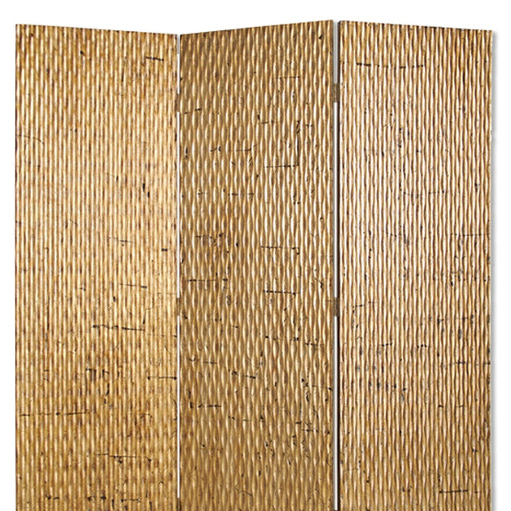 63" X 72" Gold Wood 3 Panel Screen-Room Dividers-DECOROLALA