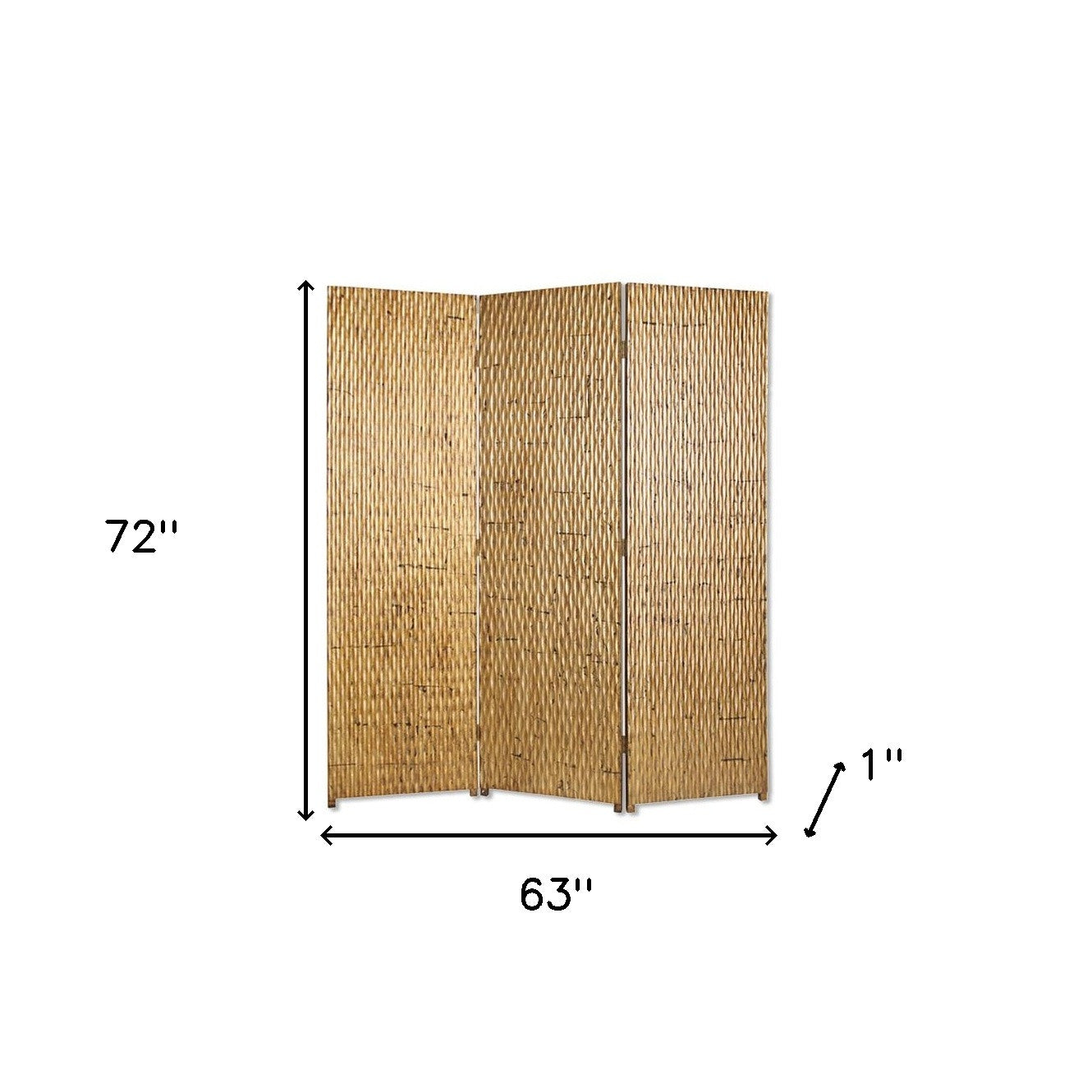 63" X 72" Gold Wood 3 Panel Screen-Room Dividers-DECOROLALA