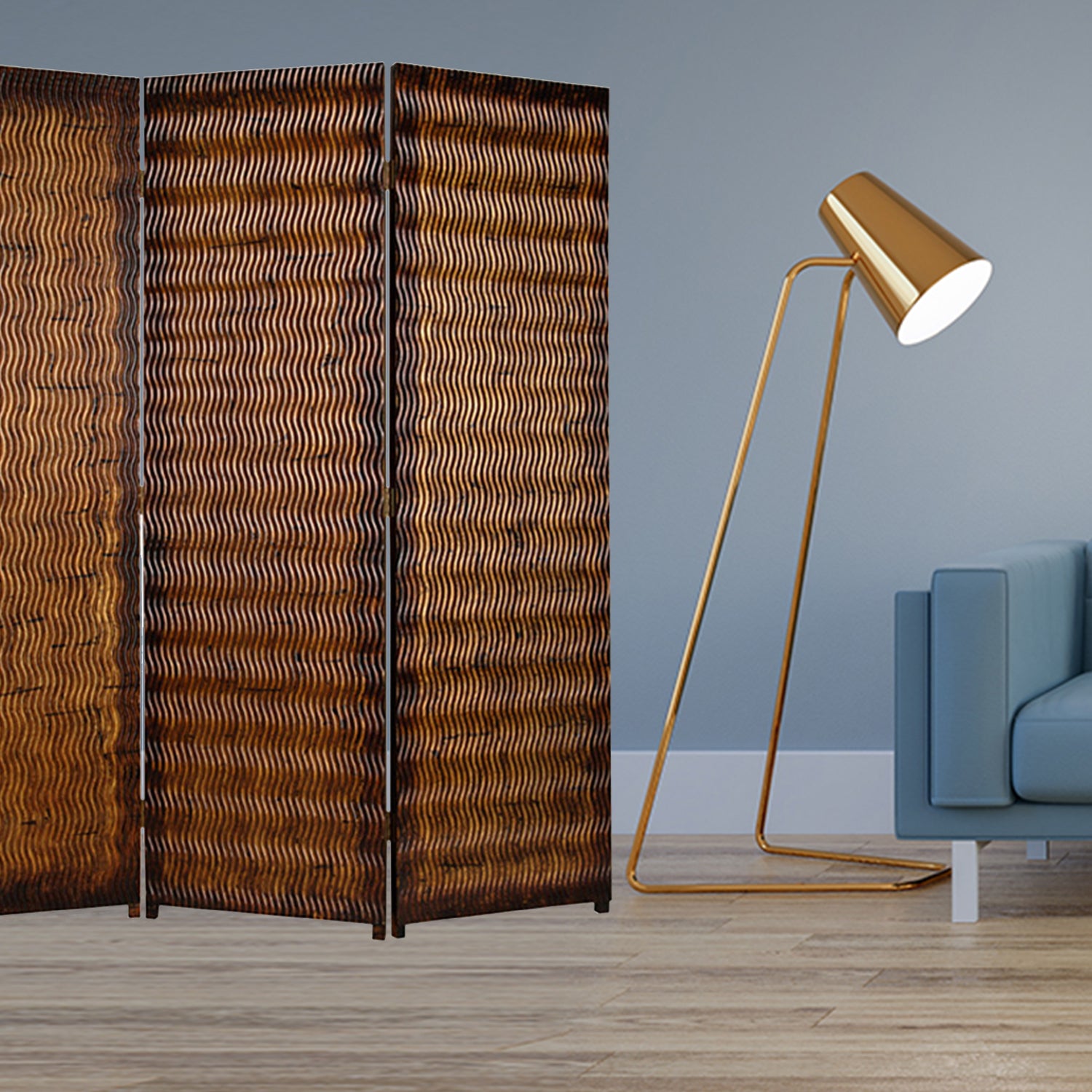 63" X 72" Brown Wood 3 Panel Screen-Room Dividers-DECOROLALA