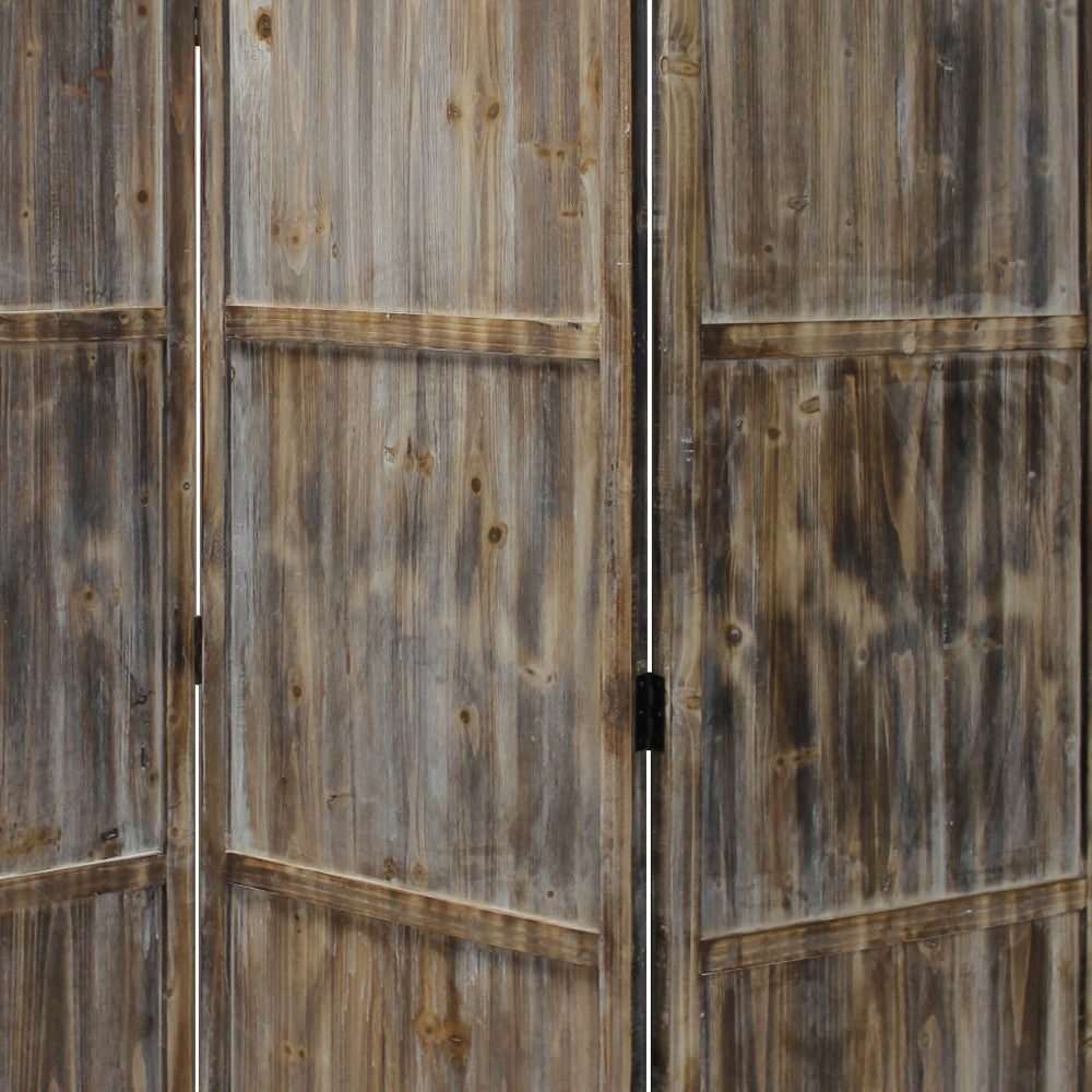 1" x 63" x 72" Brown 3 Panel Solid Wood Fortress Screen-Room Dividers-DECOROLALA