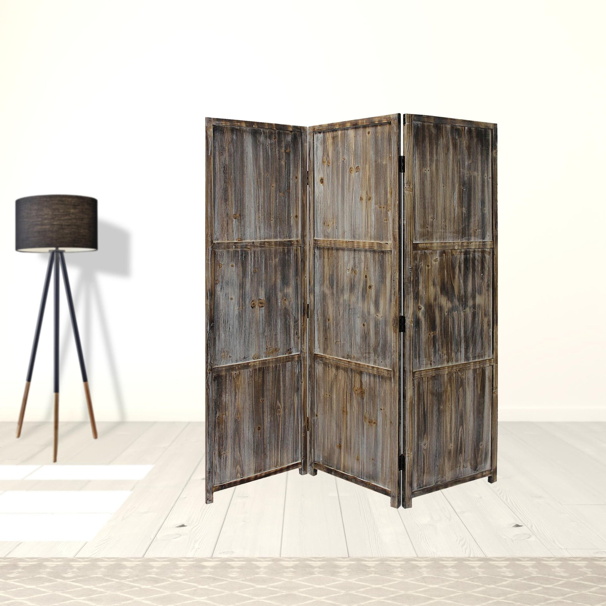 1" x 63" x 72" Brown 3 Panel Solid Wood Fortress Screen-Room Dividers-DECOROLALA