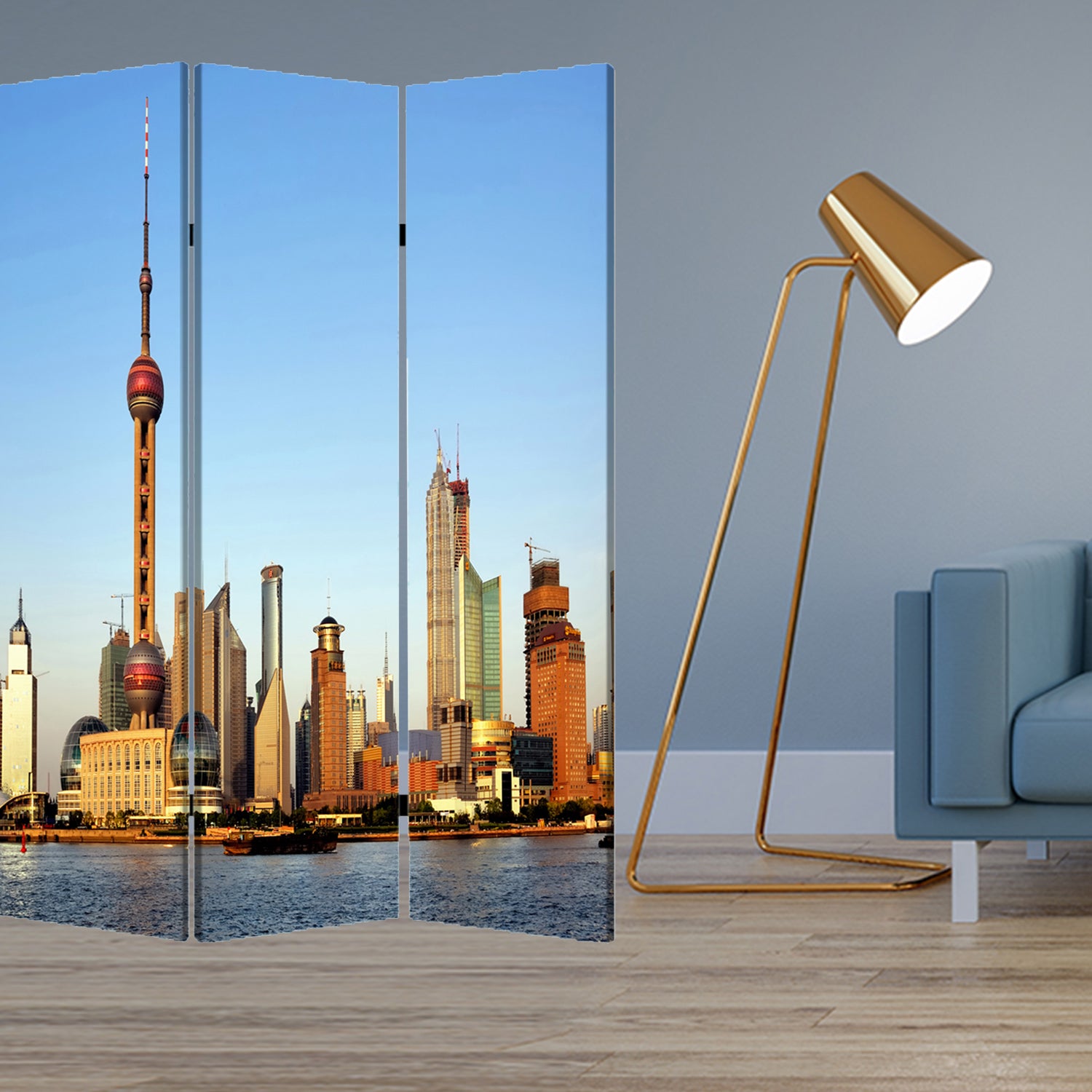 48" X 72" Multi Color Wood Canvas China Screen-Room Dividers-DECOROLALA