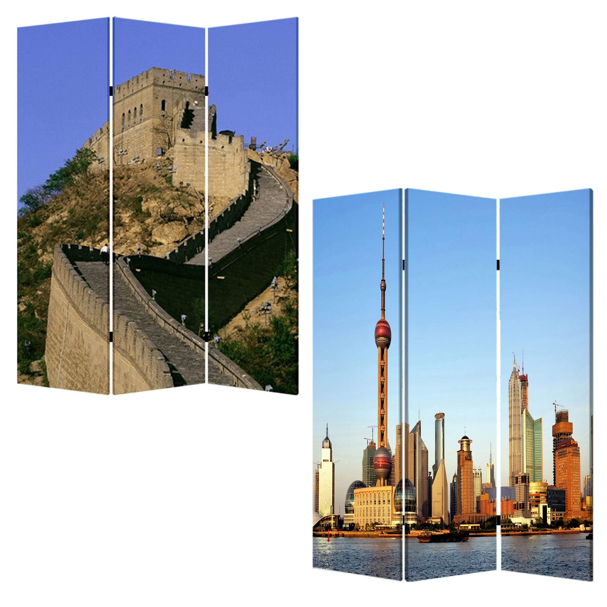 48" X 72" Multi Color Wood Canvas China Screen-Room Dividers-DECOROLALA