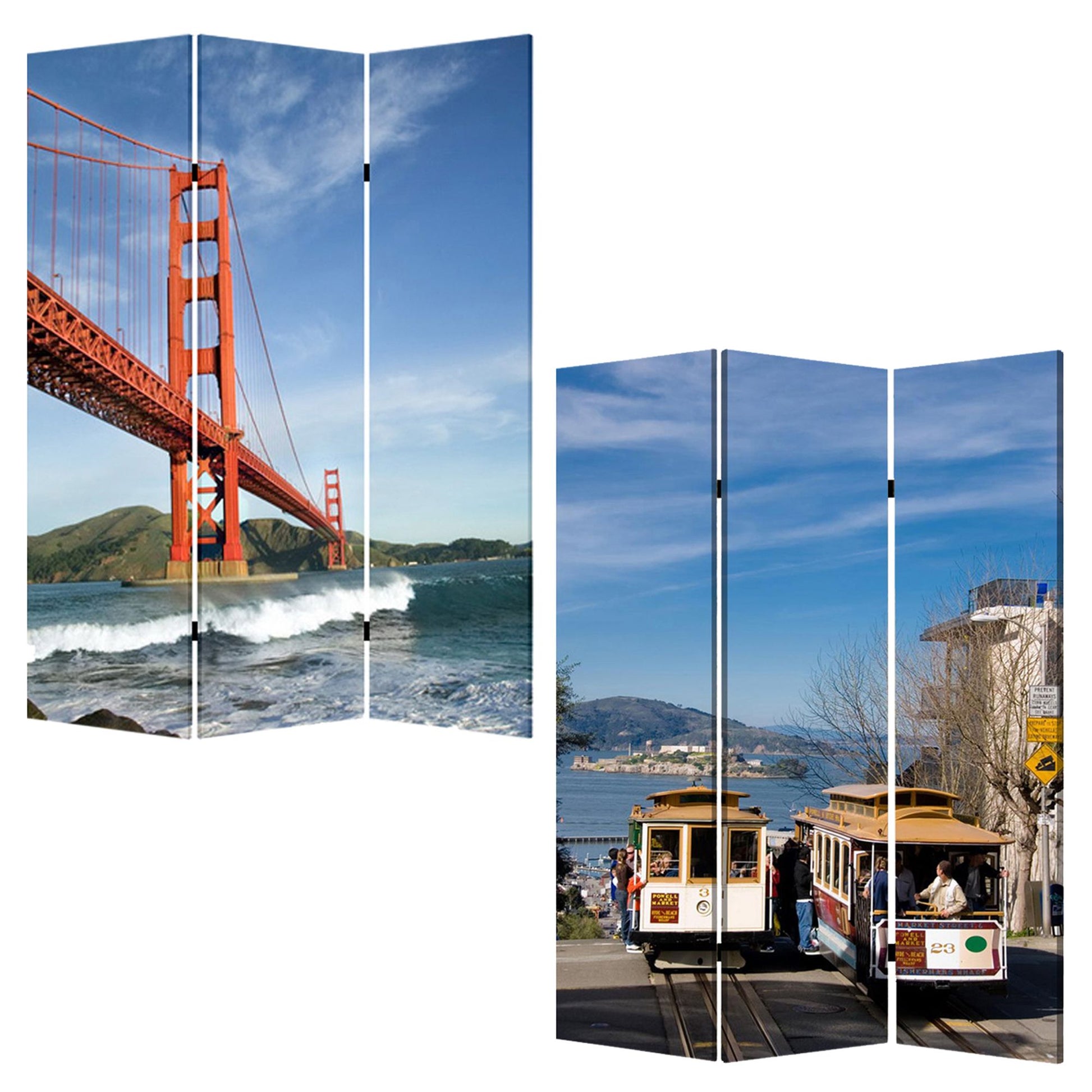 48" X 72" Multi Color Wood Canvas San Francisco Screen-Room Dividers-DECOROLALA