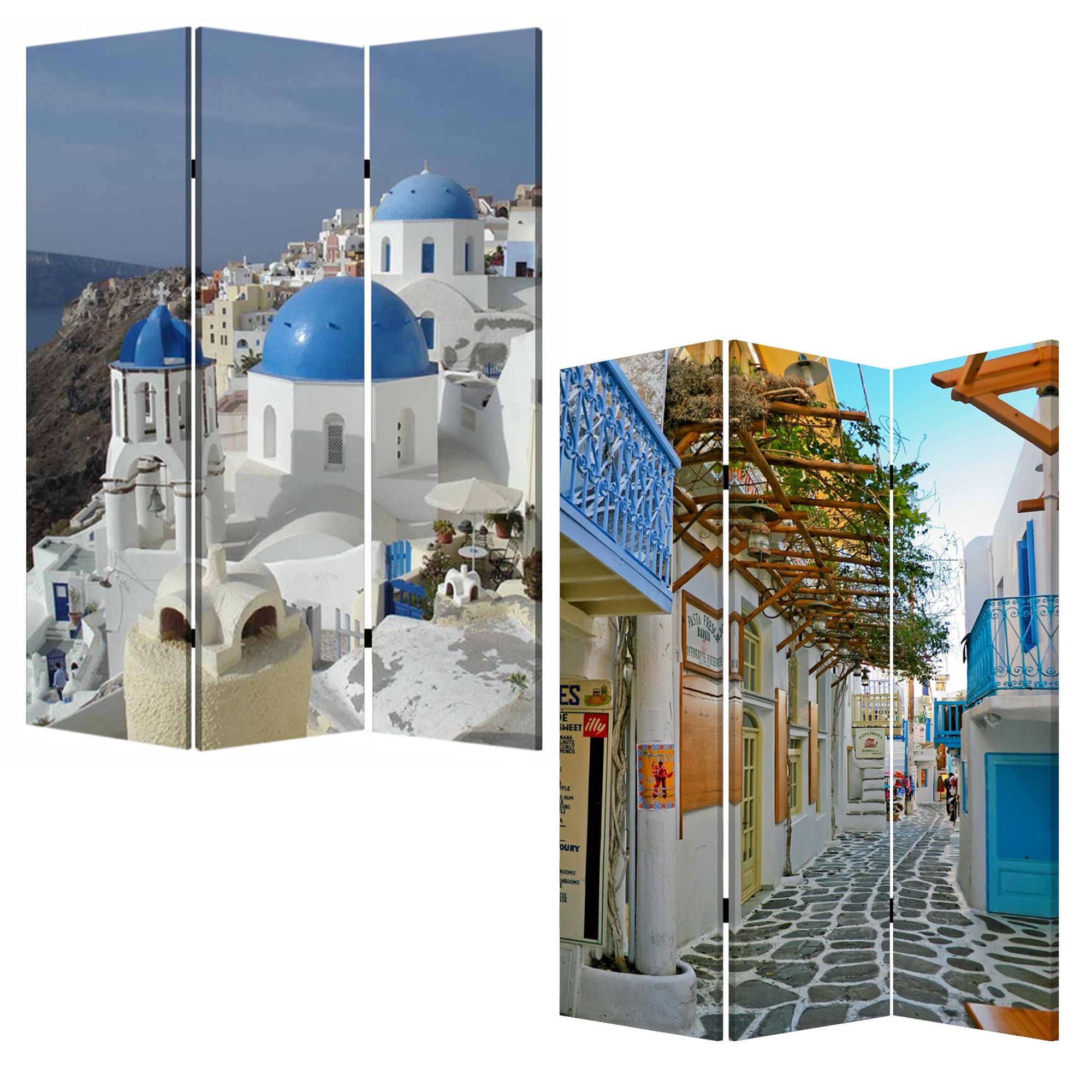 48" X 72" Multi Color Wood Canvas Greece Screen-Room Dividers-DECOROLALA
