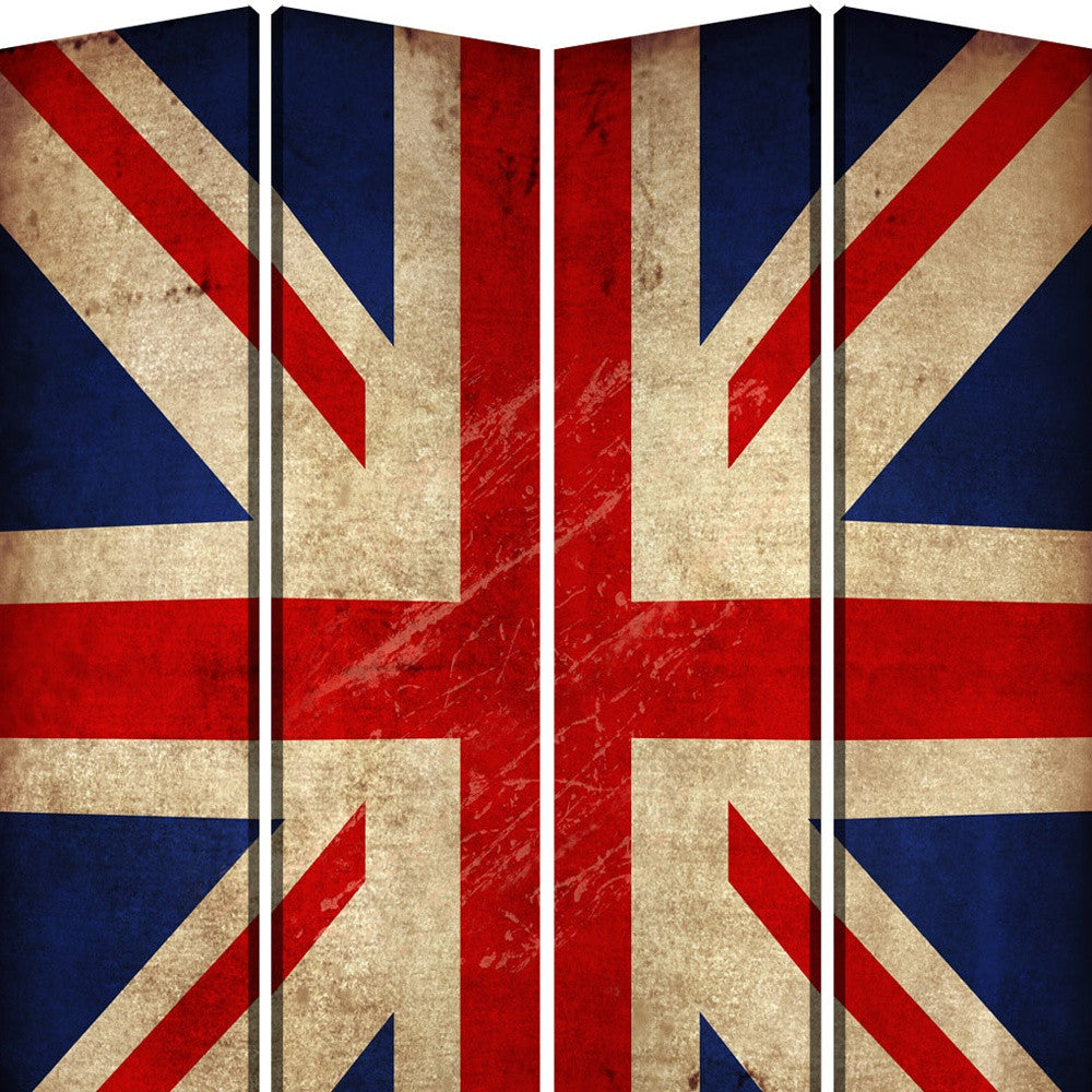 84 X 84 Multi Color Wood Canvas Union Jack Screen-Room Dividers-DECOROLALA