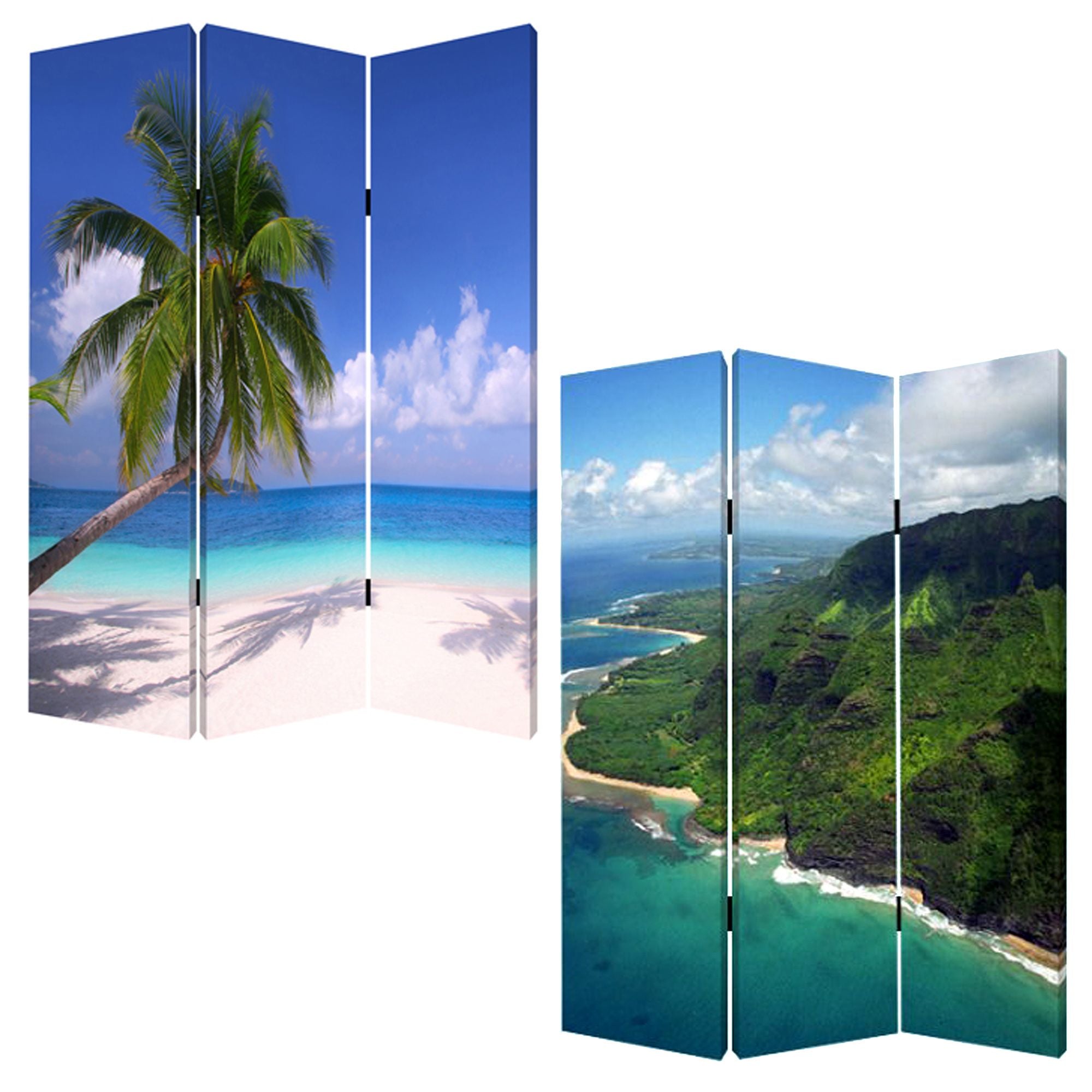 48 X 72 Multi Color Wood Canvas Palm Tripical Screen-Room Dividers-DECOROLALA