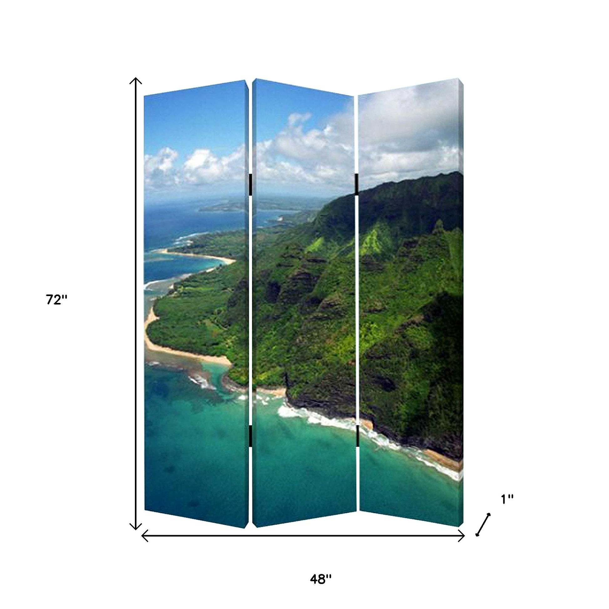 48 X 72 Multi Color Wood Canvas Palm Tripical Screen-Room Dividers-DECOROLALA