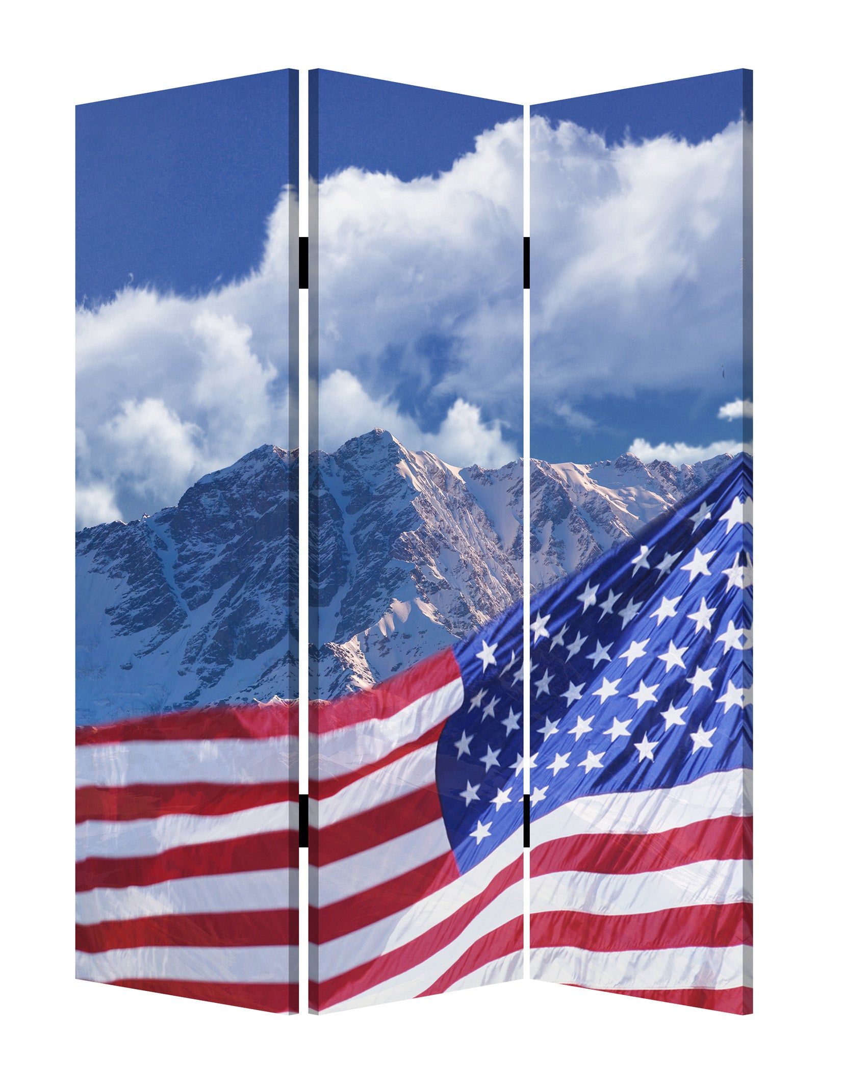 72" Red White And Blue American Flag Reversible Canvas Folding Three Panel Room Divider-Room Dividers-DECOROLALA